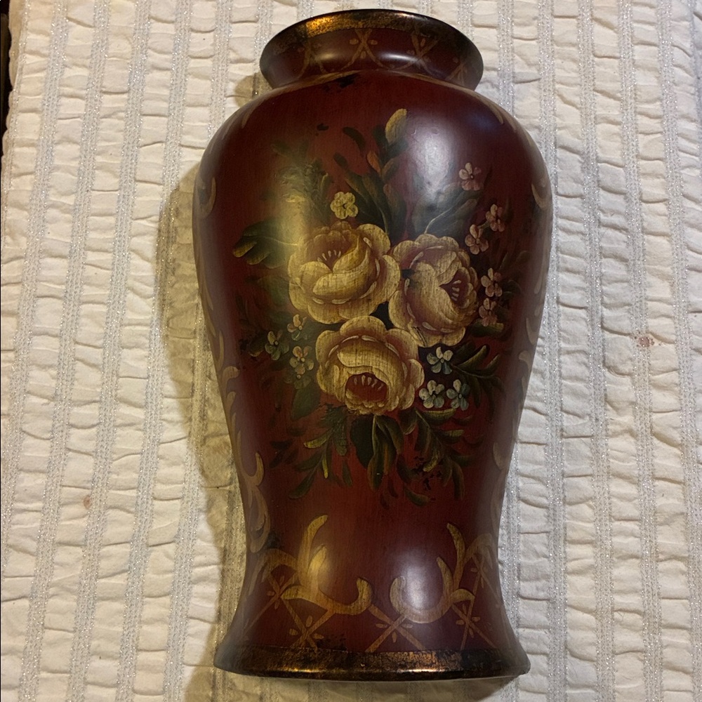 Elegant Floral Wall Pocket with Red & Gold Accents- Roses & Scrolled Design